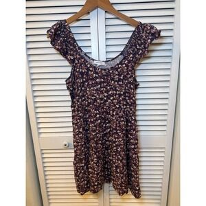 Stitch & Pine Womens Purple Ditsy Floral Ruffle Cap Sleeve Tiered Mini Dress S